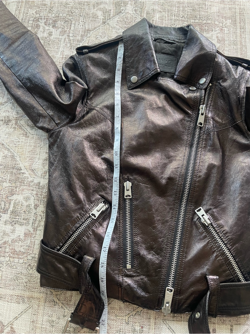 AllSaints Dark Brown Rigby Payton Leather Biker Jacket - Picture 6 of 12